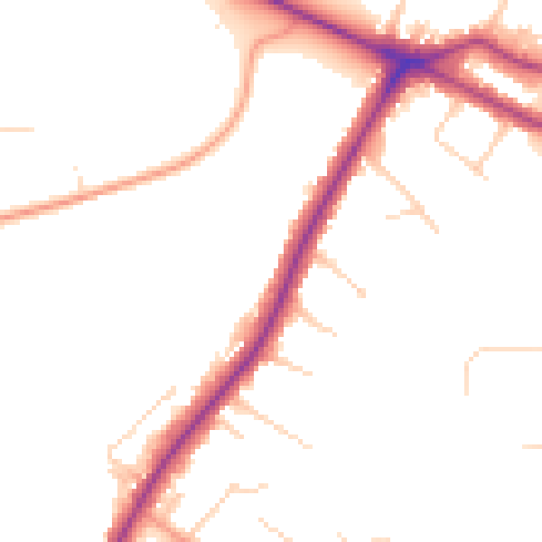 Daytime road noise heatmap for KT13 9JF