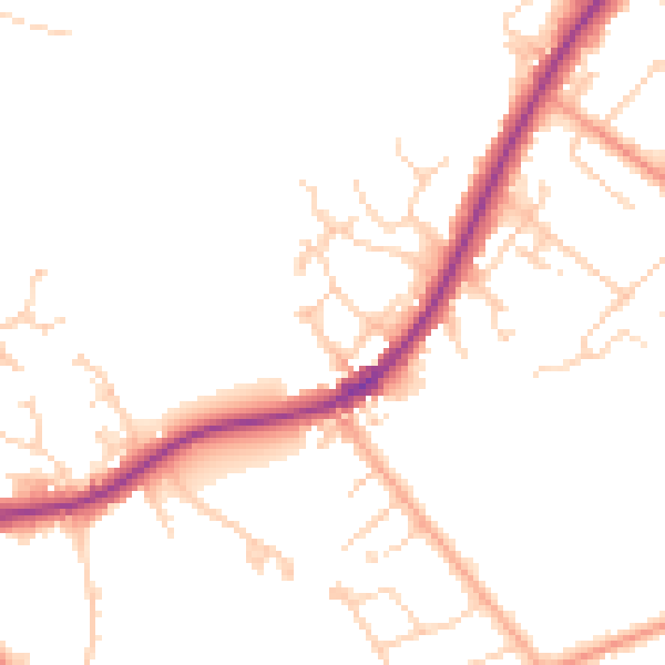 Daytime road noise heatmap for KT13 9NL