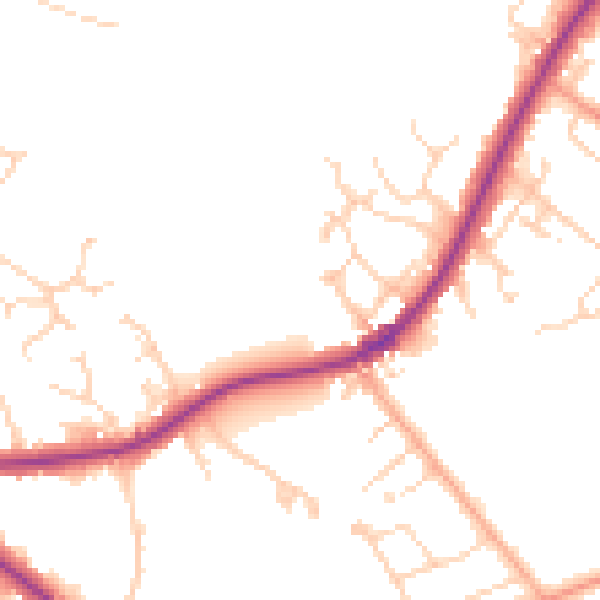 Daytime road noise heatmap for KT13 9ZA