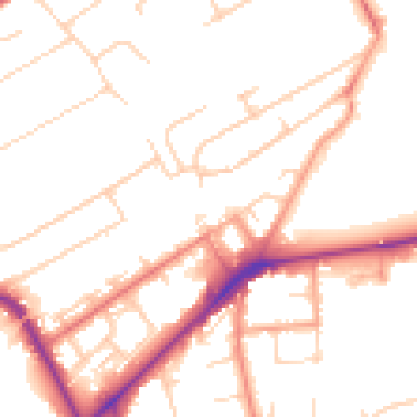 Daytime road noise heatmap for KT14 6NE