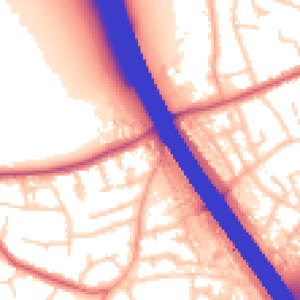 Daytime road noise heatmap for KT15 1AB