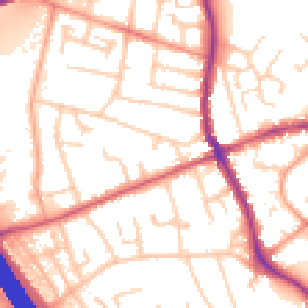 Daytime road noise heatmap for KT15 1QQ