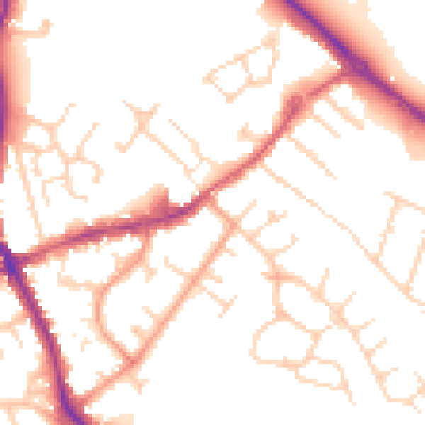 Daytime road noise heatmap for KT15 2HT