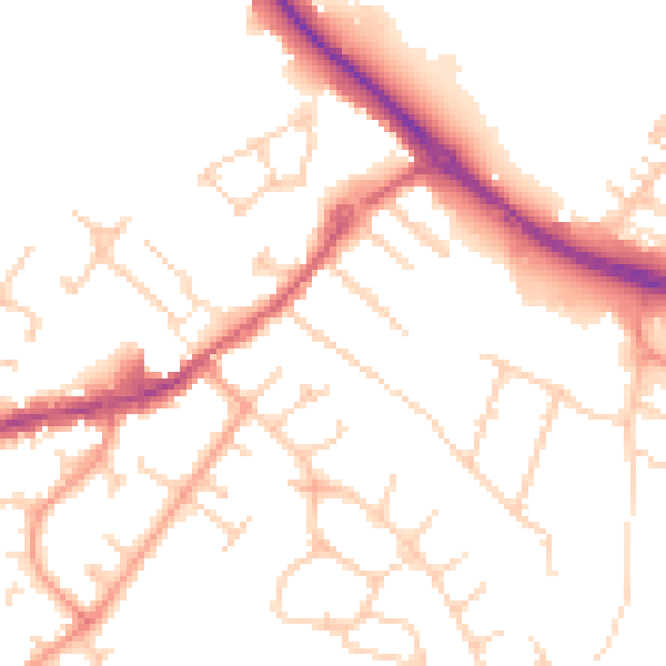 Daytime road noise heatmap for KT15 2PQ