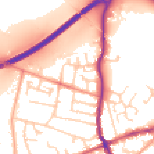 Daytime road noise heatmap for KT15 2UQ
