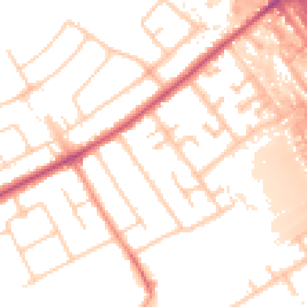 Daytime road noise heatmap for KT15 3BZ