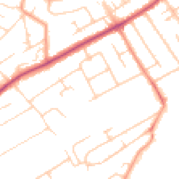 Daytime road noise heatmap for KT15 3EE