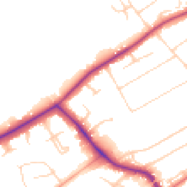Daytime road noise heatmap for KT15 3QH