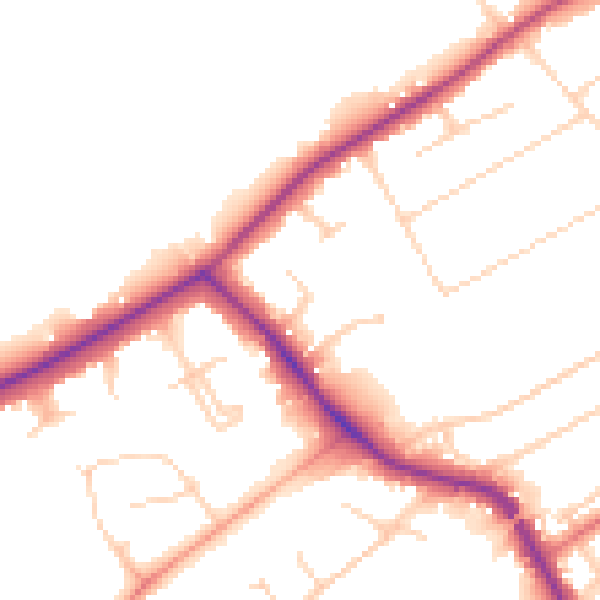 Daytime road noise heatmap for KT15 3QN