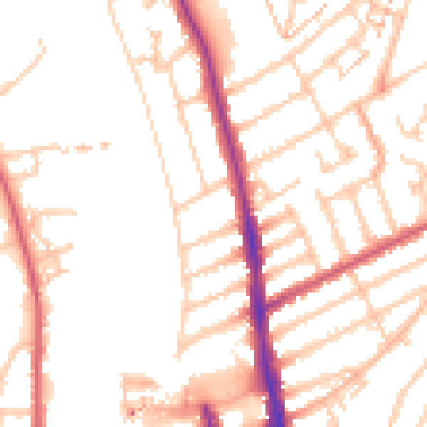 Daytime road noise heatmap for KT2 5AB