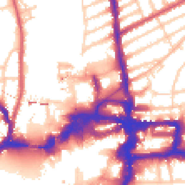 Daytime road noise heatmap for KT2 5AE