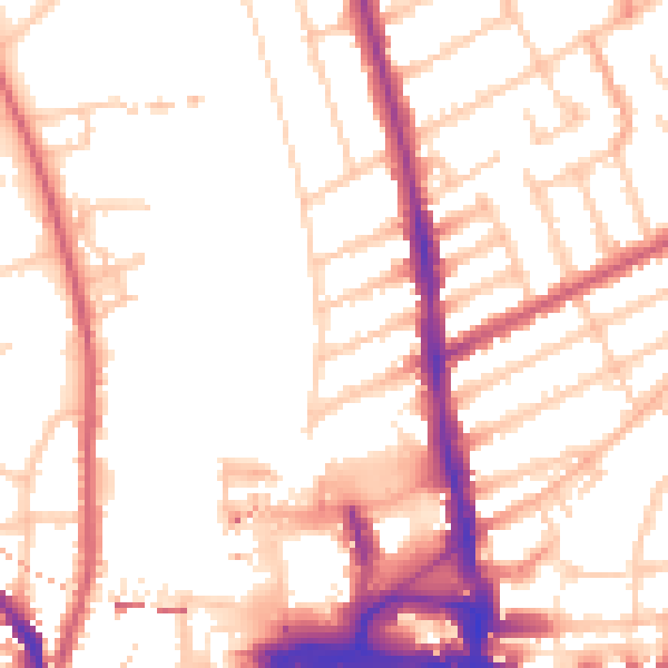 Daytime road noise heatmap for KT2 5AW