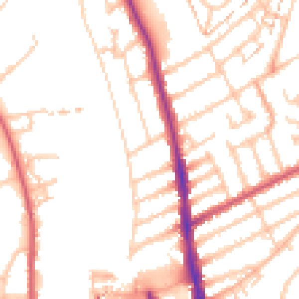Daytime road noise heatmap for KT2 5AZ