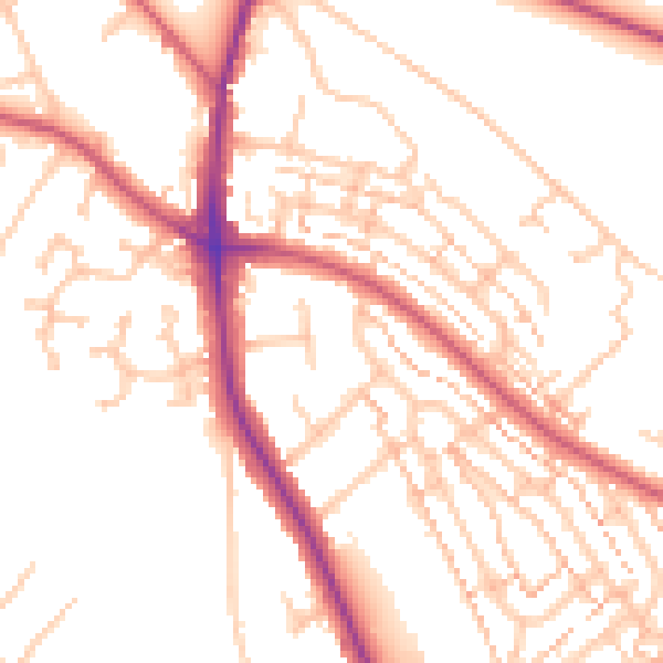 Daytime road noise heatmap for KT2 5BQ