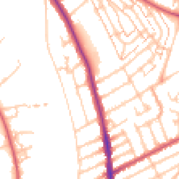 Daytime road noise heatmap for KT2 5DE