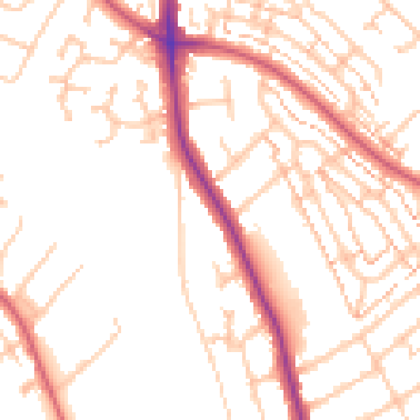 Daytime road noise heatmap for KT2 5DJ