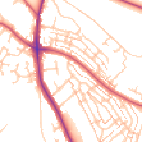 Daytime road noise heatmap for KT2 5QA