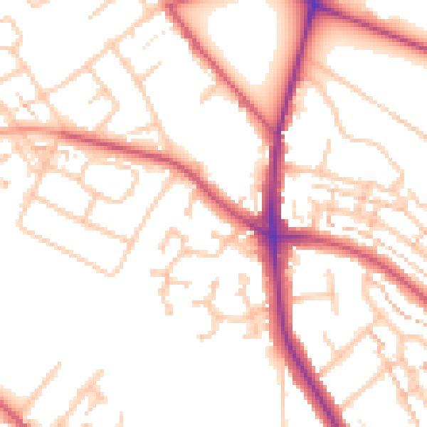 Daytime road noise heatmap for KT2 5QR