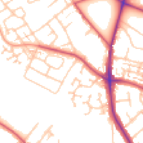 Daytime road noise heatmap for KT2 5QZ