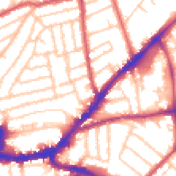 Daytime road noise heatmap for KT2 6BP