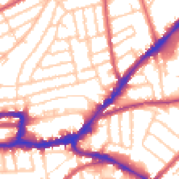 Daytime road noise heatmap for KT2 6BU