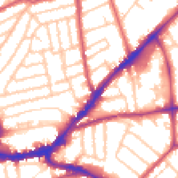 Daytime road noise heatmap for KT2 6BX