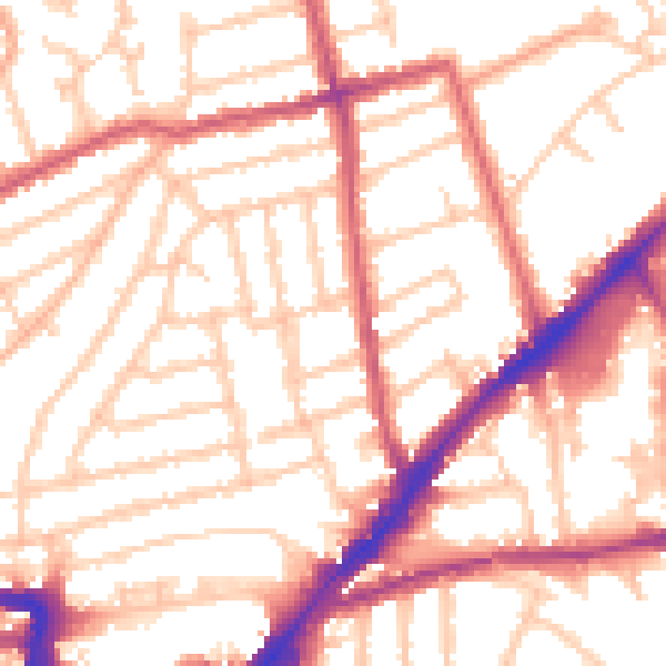 Daytime road noise heatmap for KT2 6DW