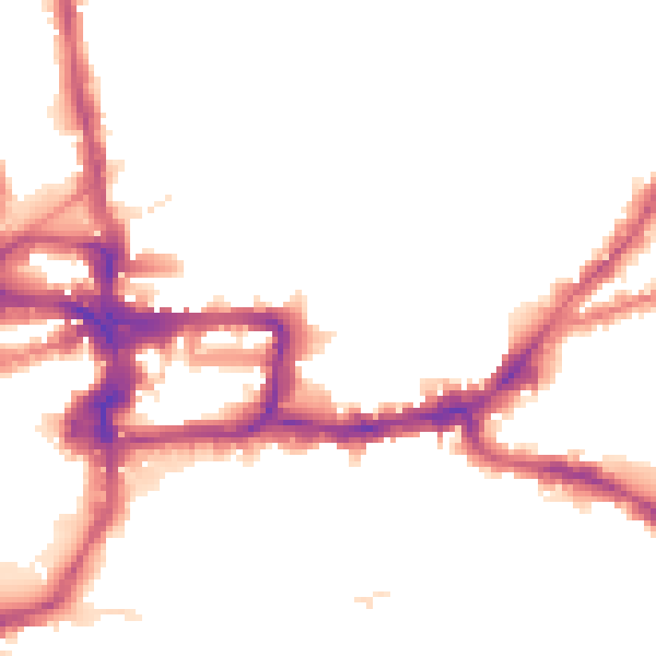 Night-time road noise heatmap for KT2 6RW