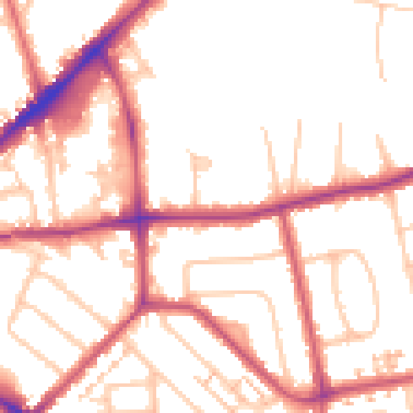 Daytime road noise heatmap for KT2 7EW