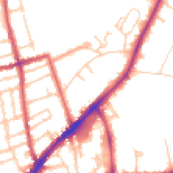 Daytime road noise heatmap for KT2 7RB
