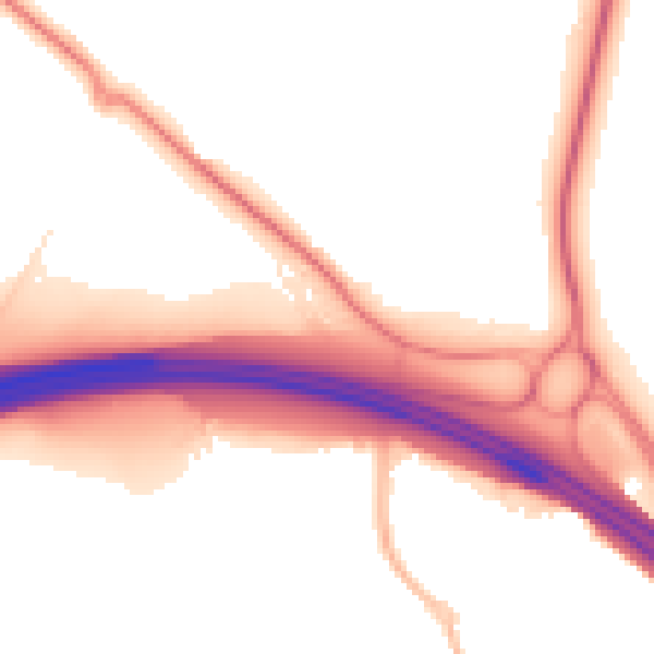 Night-time road noise heatmap for KT22 0EN