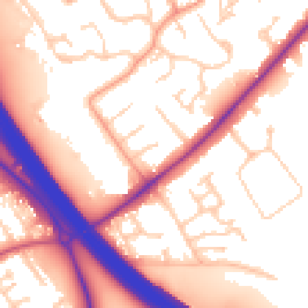 Daytime road noise heatmap for KT22 7JY