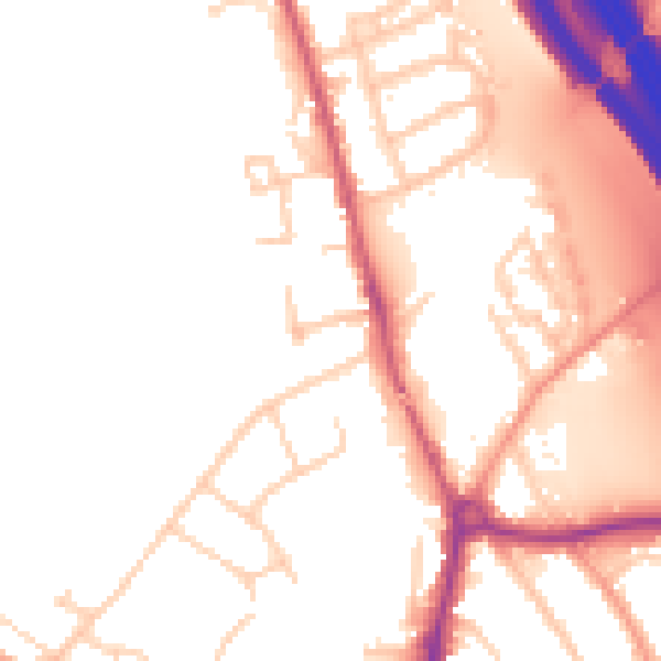 Daytime road noise heatmap for KT22 7NY