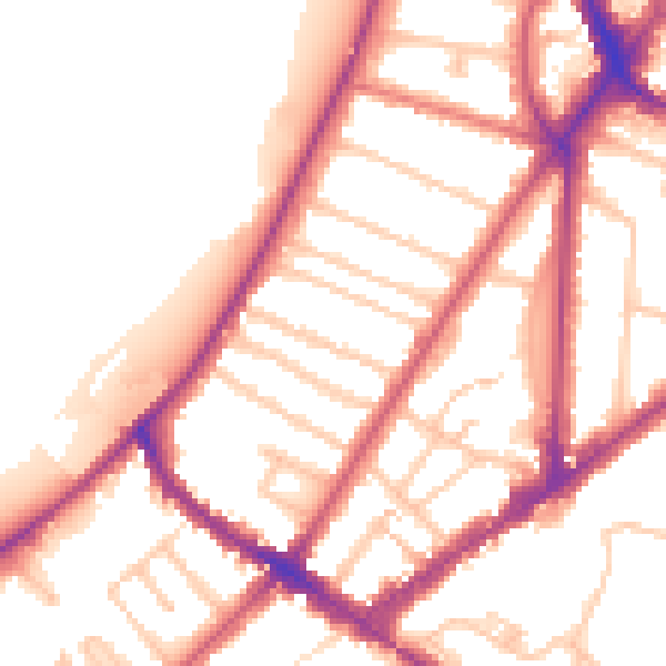 Daytime road noise heatmap for KT6 4AJ