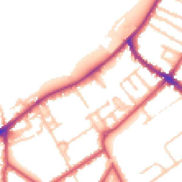 Daytime road noise heatmap for KT6 4ET