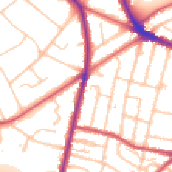 Daytime road noise heatmap for KT6 5AB