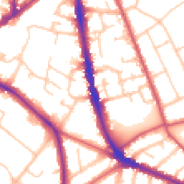 Daytime road noise heatmap for KT6 6HE