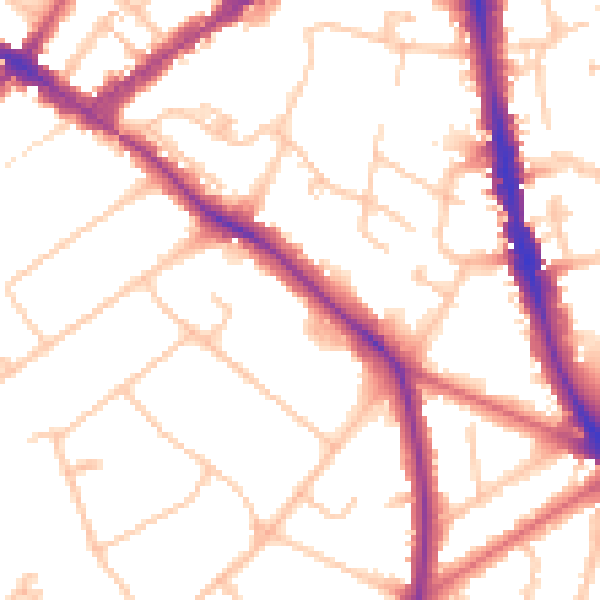 Daytime road noise heatmap for KT6 6JX