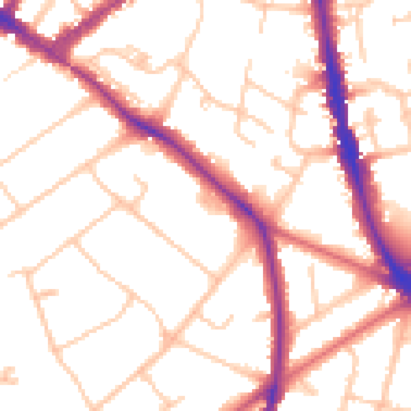 Daytime road noise heatmap for KT6 6LF