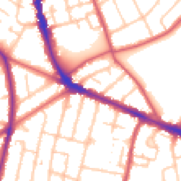 Daytime road noise heatmap for KT6 7AB