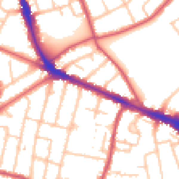 Daytime road noise heatmap for KT6 7AL