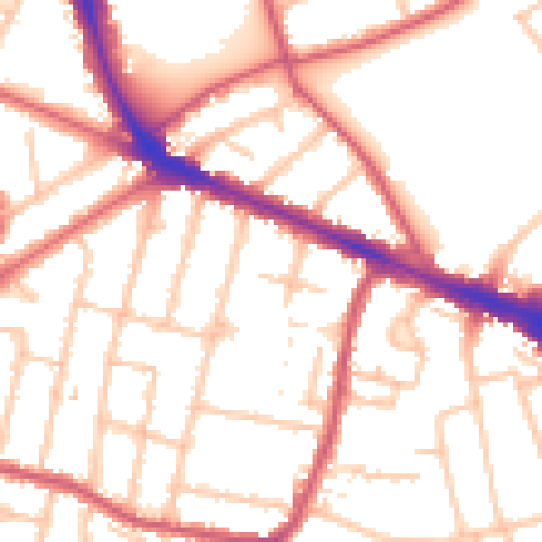 Daytime road noise heatmap for KT6 7AU
