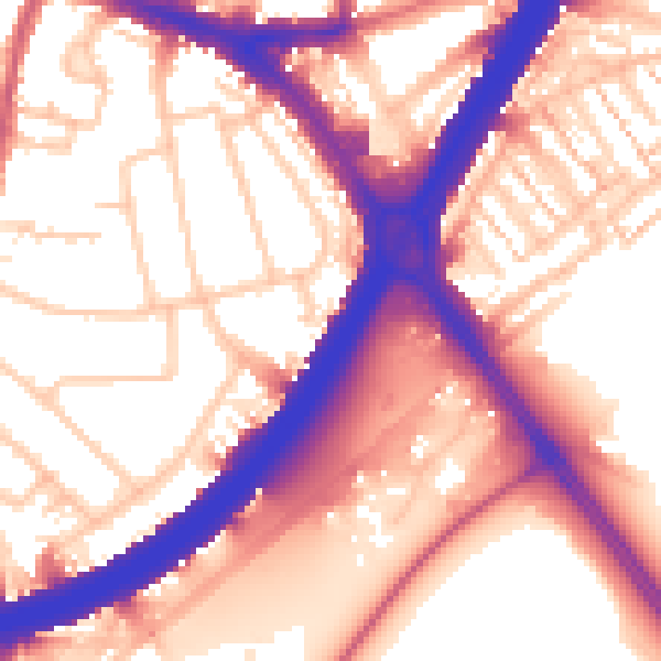 Daytime road noise heatmap for KT6 7JZ