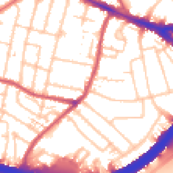 Daytime road noise heatmap for KT6 7RQ