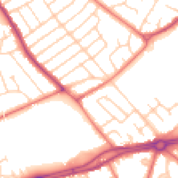 Daytime road noise heatmap for L12 9EN