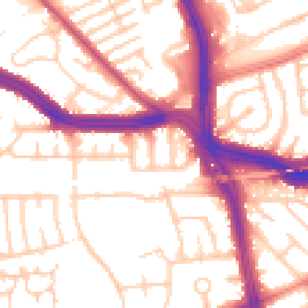 Daytime road noise heatmap for L13 4BG