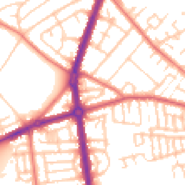 Daytime road noise heatmap for L20 0DT