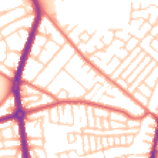 Daytime road noise heatmap for L9 8BQ