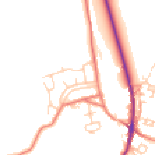 Daytime road noise heatmap for LA2 0NP
