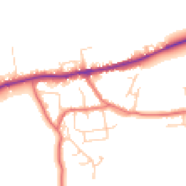 Daytime road noise heatmap for LA2 9QT